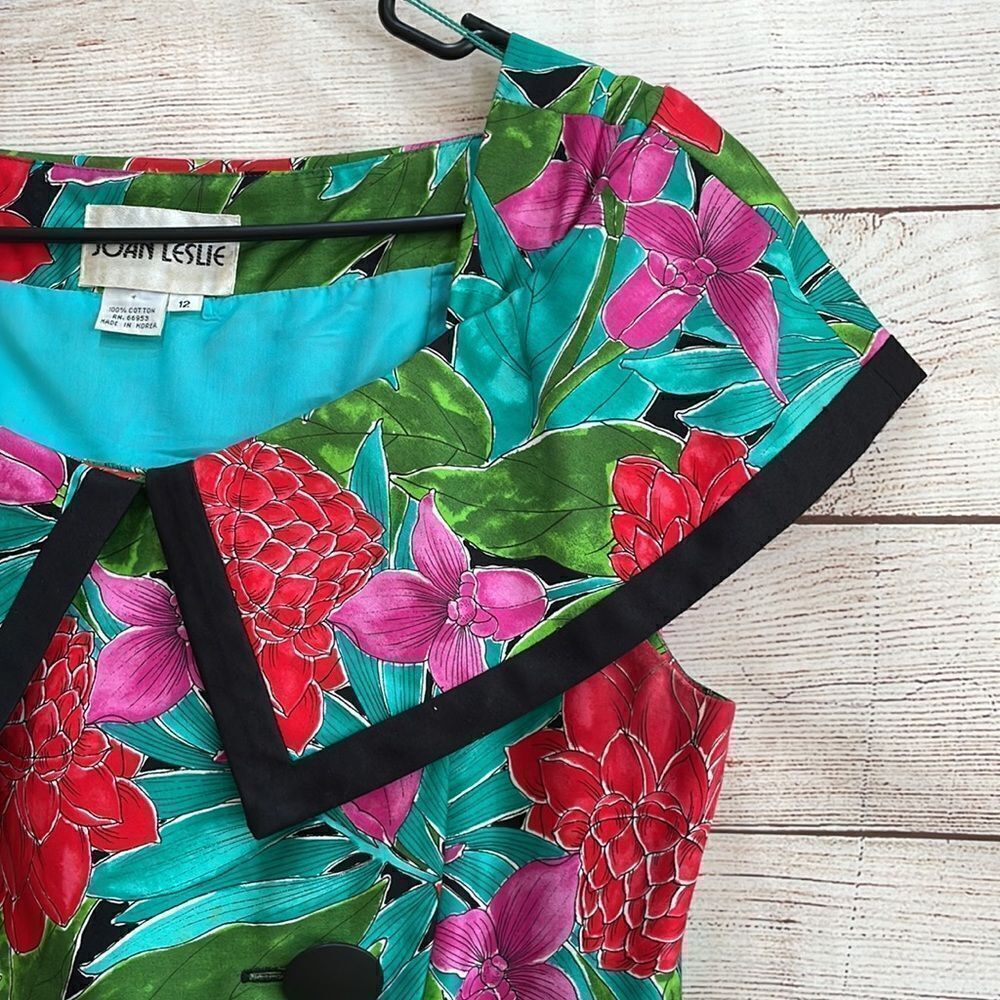 VINTAGE JOAN LESLIE TROPICAL PRINT DRESS - Picture 10 of 11